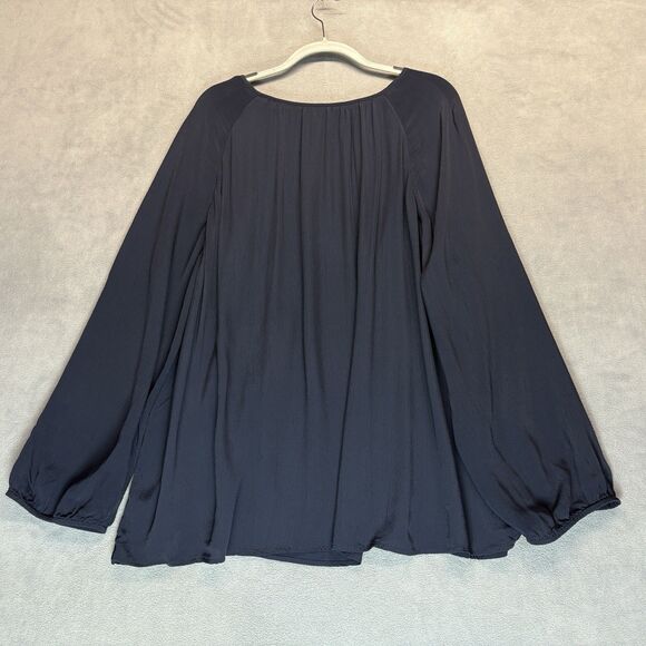 J Jill Size 3X Embroidered Floral Blouse Navy Long Sleeve Boho Peasant - Picture 4 of 8